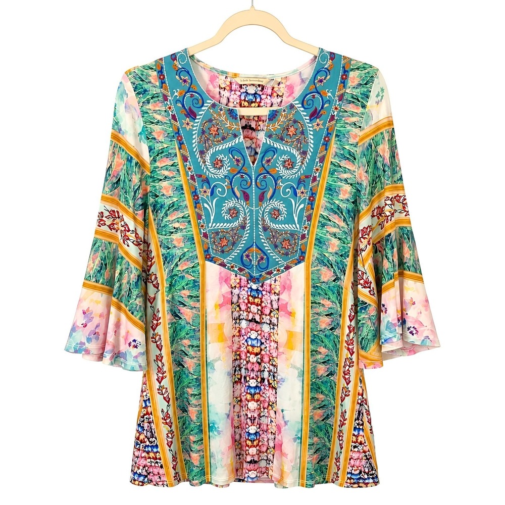 Women's Embroidered Floral Paisley Mixed Print Tunic Boho Hippie Fairy Gypsy PSm